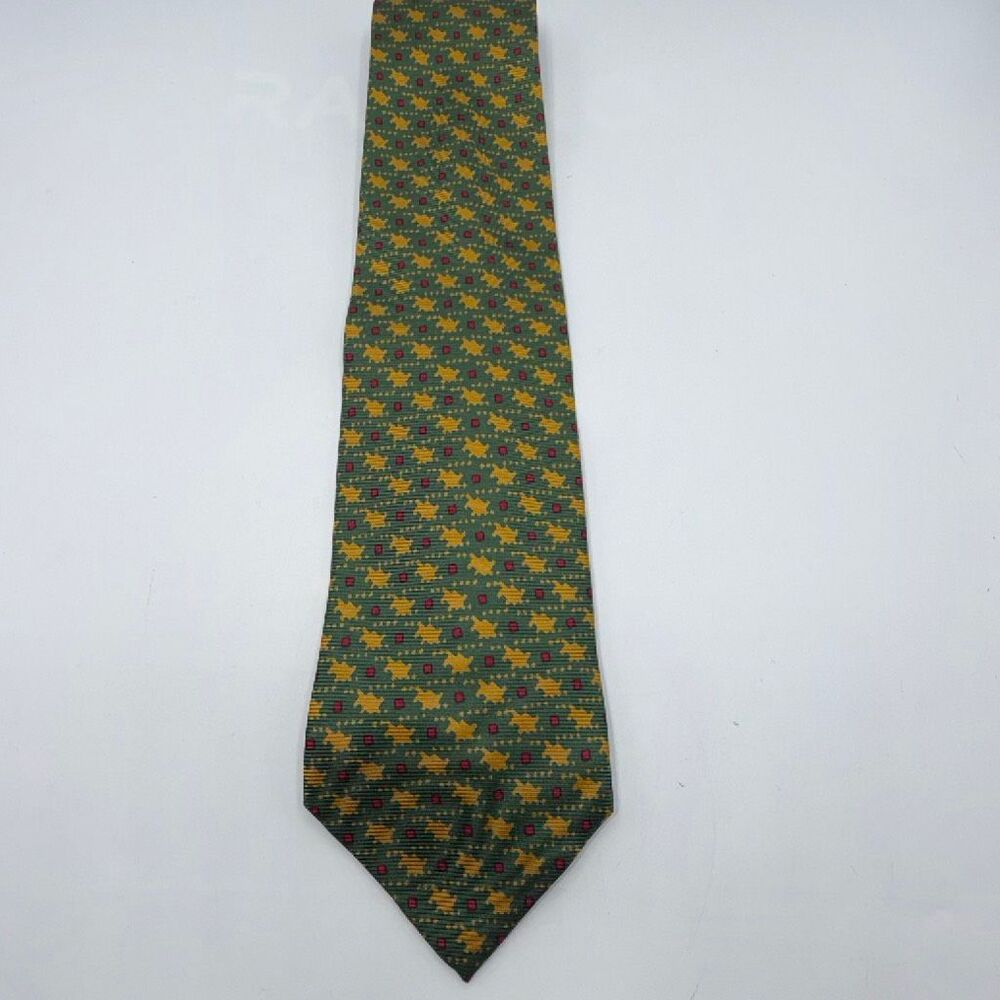 RUBINACCI Made in Italy Green Silk Geometric Pattern Necktie